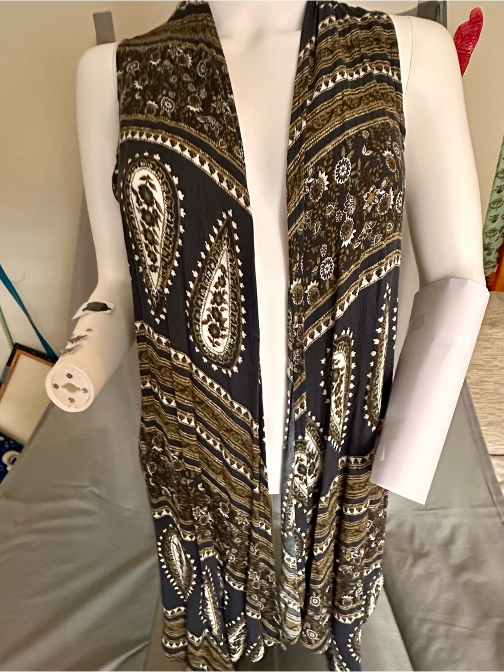 Boho Paisley Open Front Duster Vest S happy western reggae casual 2K